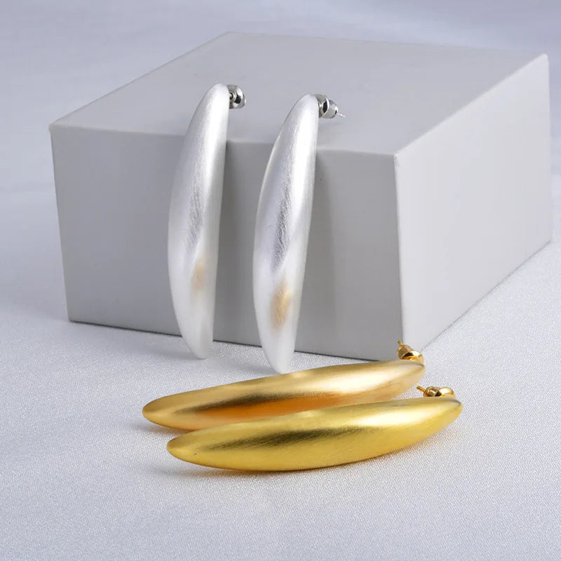 Vintage Metal Brushed Matte Long Earrings For Women Europe America Personality Minimalist Geometric Fashion Trend Jewelry Gifts