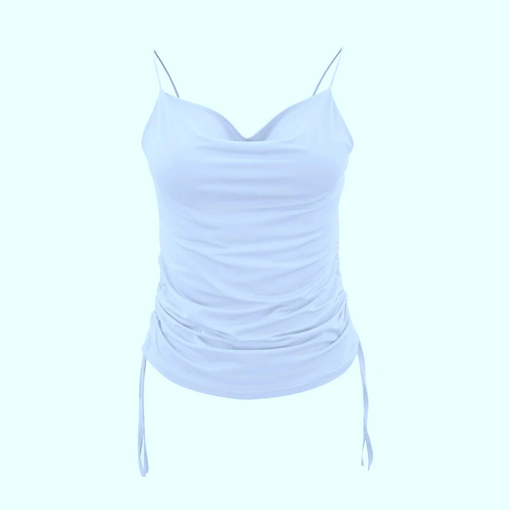 Women Tank Top V Neck Camisole Cami Drawstring Spaghetti Strap Top Loose Sleeveless Blouses Tank Shirt Summer Crop Top