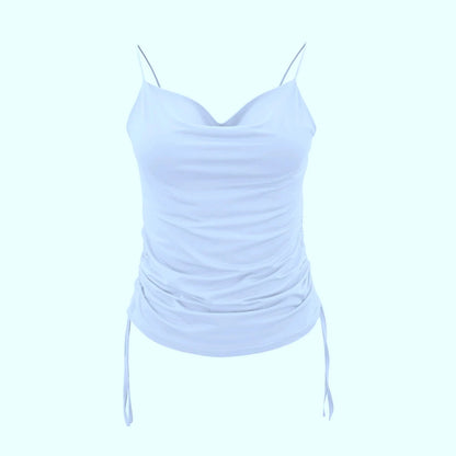 Women Tank Top V Neck Camisole Cami Drawstring Spaghetti Strap Top Loose Sleeveless Blouses Tank Shirt Summer Crop Top