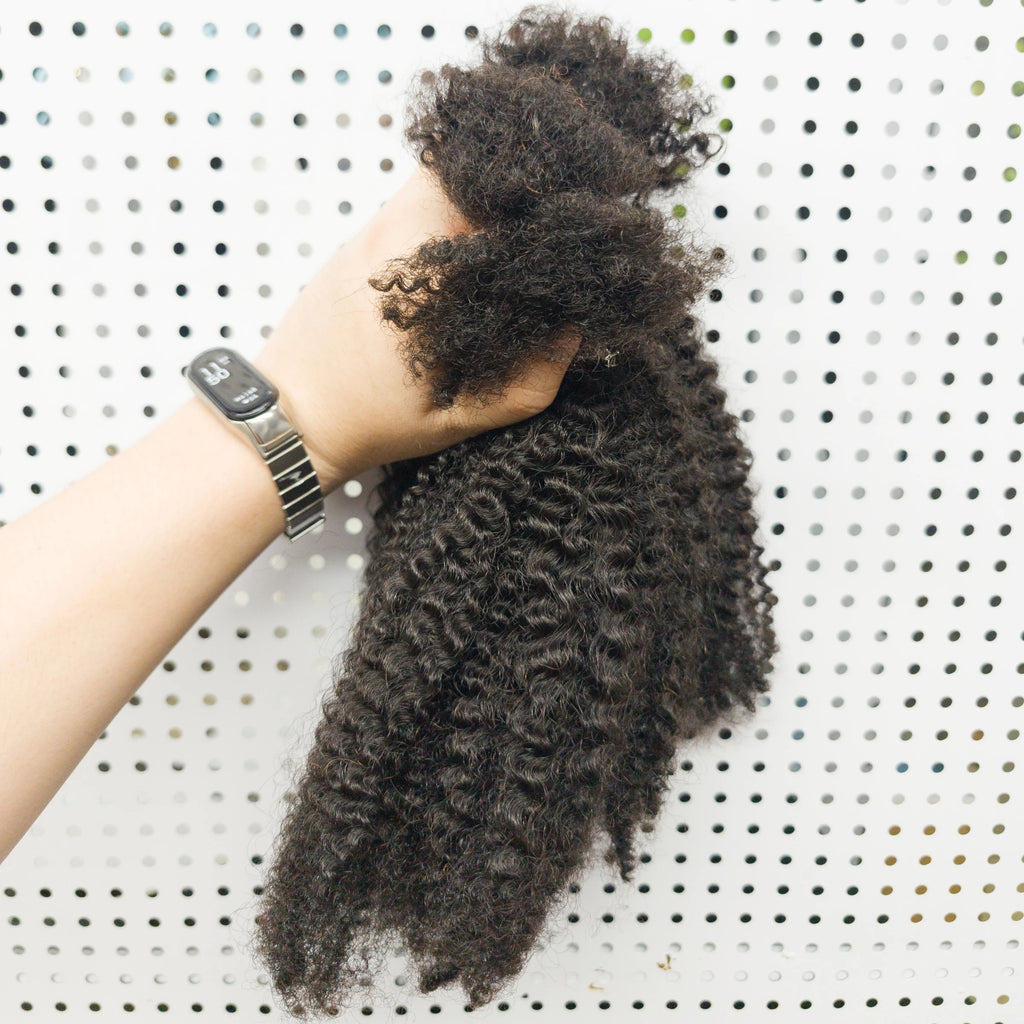 Human Hair No Weft 4C Afro Kinky Curly Virgin Brazilian Human Hair Extensions Weave Bundles Weaving for African Black Women 16"