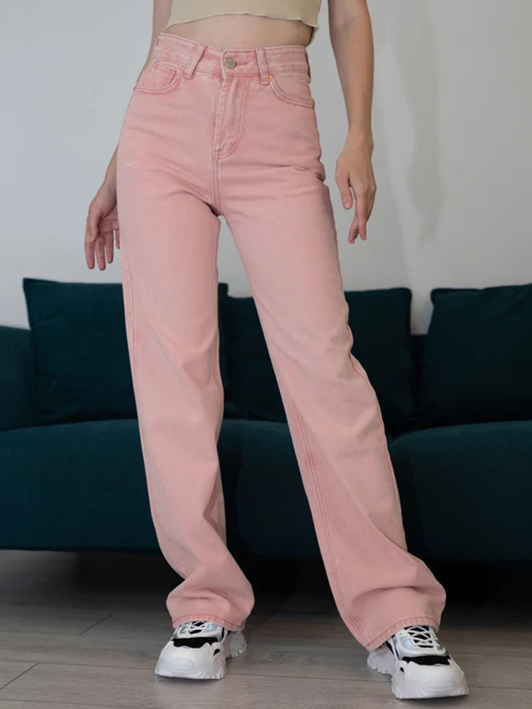 Blue Jeans Women High Waist 2025 Loose Casual Boyfriend Long Jeans For Work Ladies Simple Straight Leg Denim Pants For Women