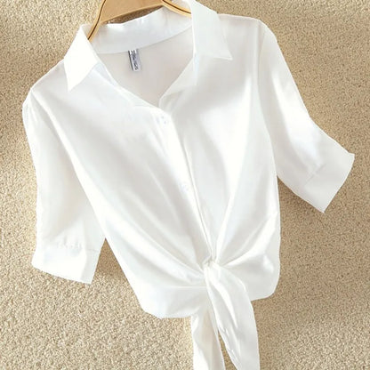 2025 New Womens Tops Fashion Women Summer Chiffon Blouse Short Sleeve Casual Shirt White Ropa Mujer Blusas Feminino