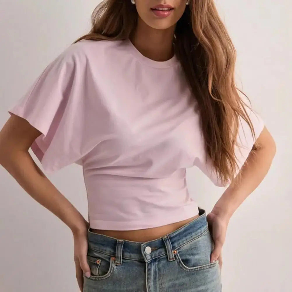Casual Fashion Tops for Women Stylish Women's Solid Color T-shirt Collection Breathable Round Neck Tee Raglan for Work for Women