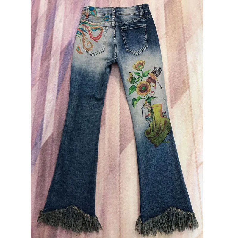 Beaded jeans for women with Rivet and diamond-encrusted casual street fashion cotton slim Flare Pants