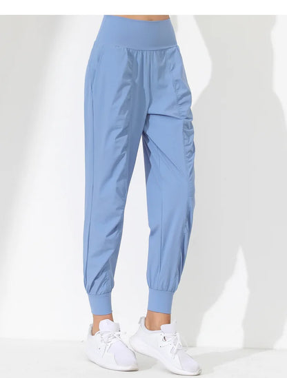 Woman Yoga Pants Loose Slim Quick-Dry Yoga Pants Pleated Hem Bound Running Fitness Capris Pockets Jogging Pants Sports pants