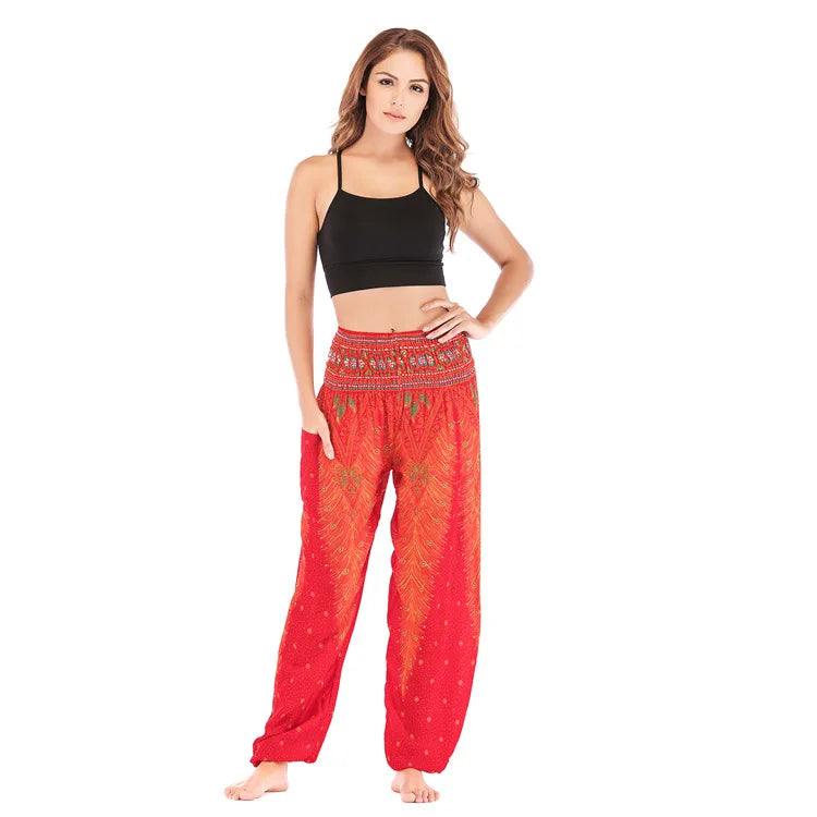 Women's Yoga Pants Printed Ethnic Style Loose Yoga Trousers Bloomers High Waist Fitness Sports Crotch Dance  Sweatpants
