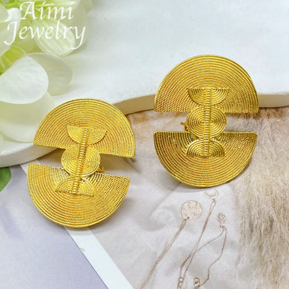 Exquisite Trendy Women Earring Rings 18K Gold Plated Jewelry Set Luxury Fashion Female Party Bridal Wedding Anniversary Gifts