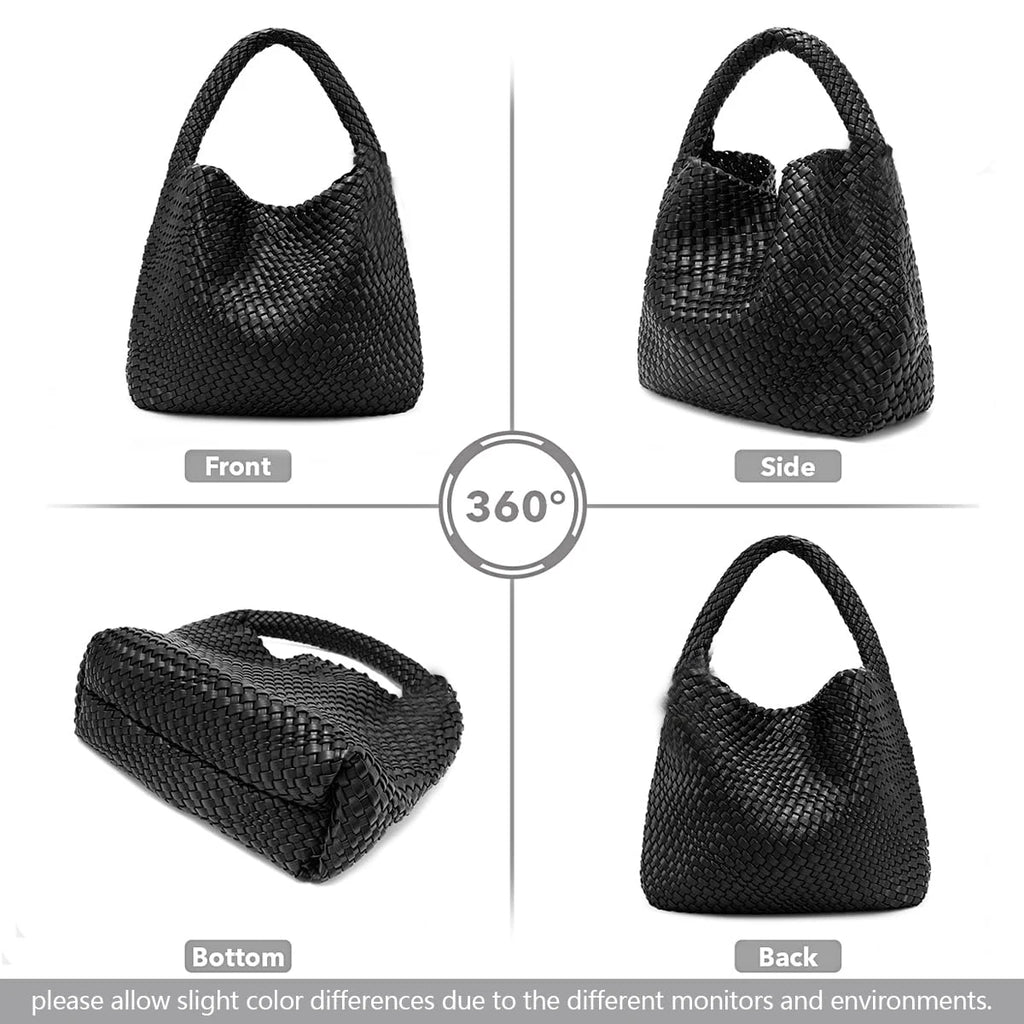 Woven Tote Bag for Women Large Woven Handbag Soft Leather Shoulder Bag Work Shopper Summer Beach Travel Tote Bag with Purse
