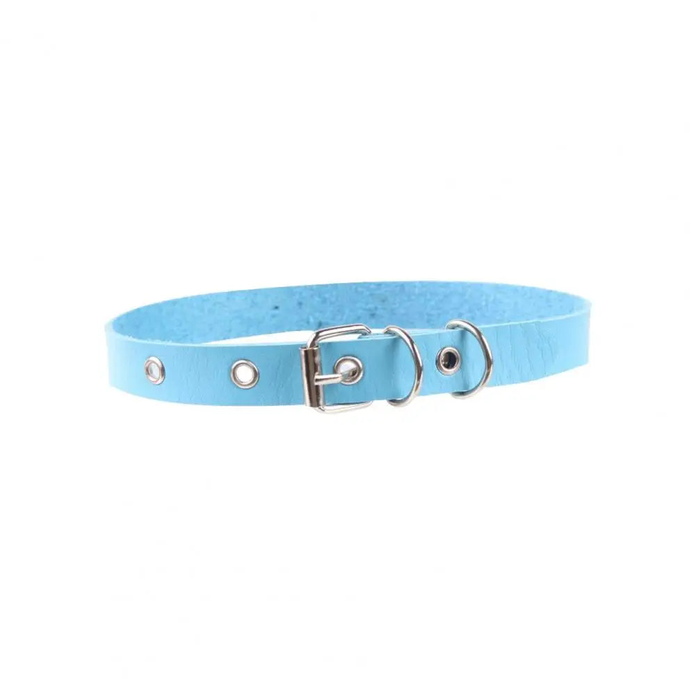 Women Necklace Faux Leather Vintage Punk Style Adjustable Solid Color Bukle Pin Neck Belt Party Club Choker Adult Jewelry