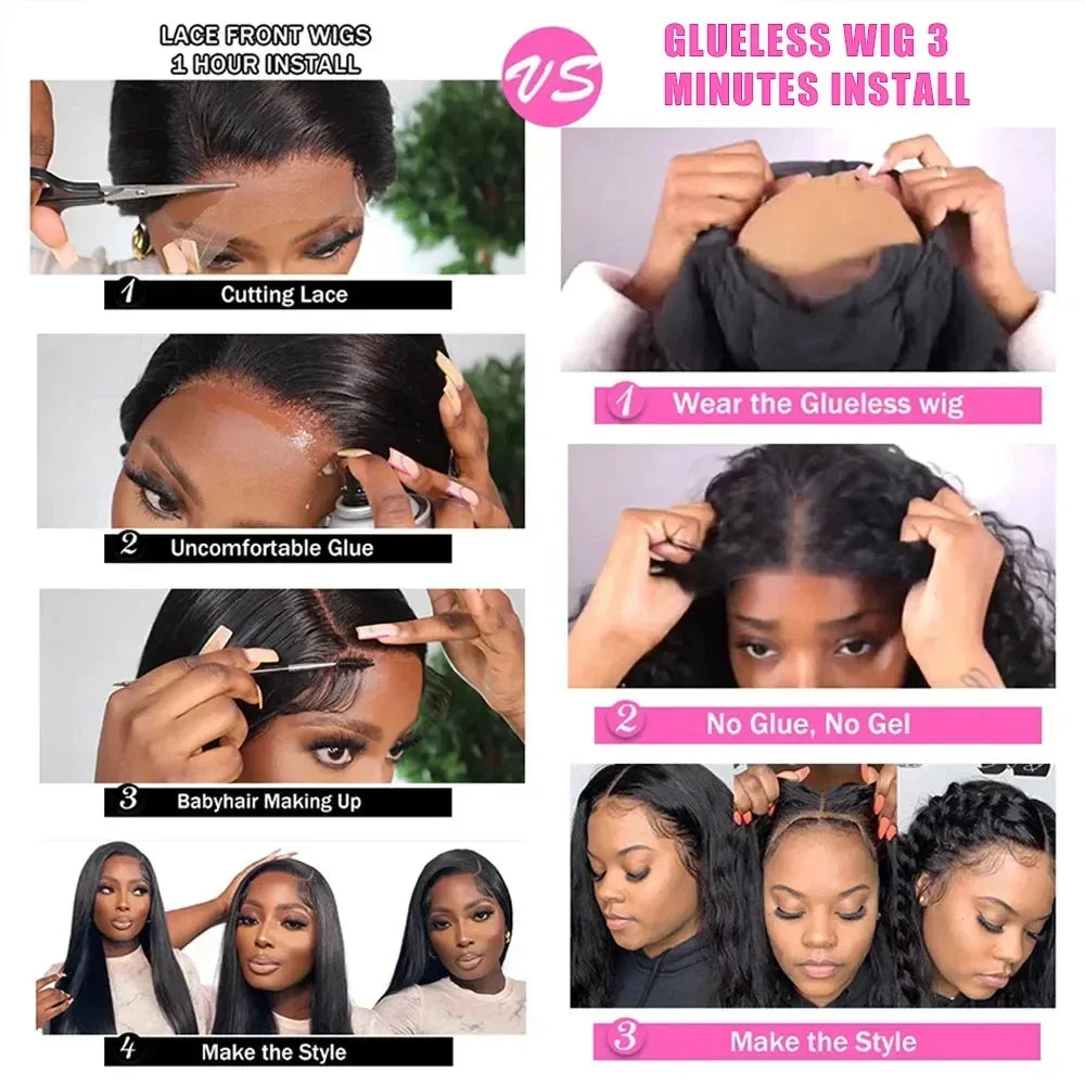 Glueless Wigs Human Hair For Women Kinky Straight Human Hair Wigs Pre Plucked Easy To Wear And Go 4x4 Lace Front Wig Nautural