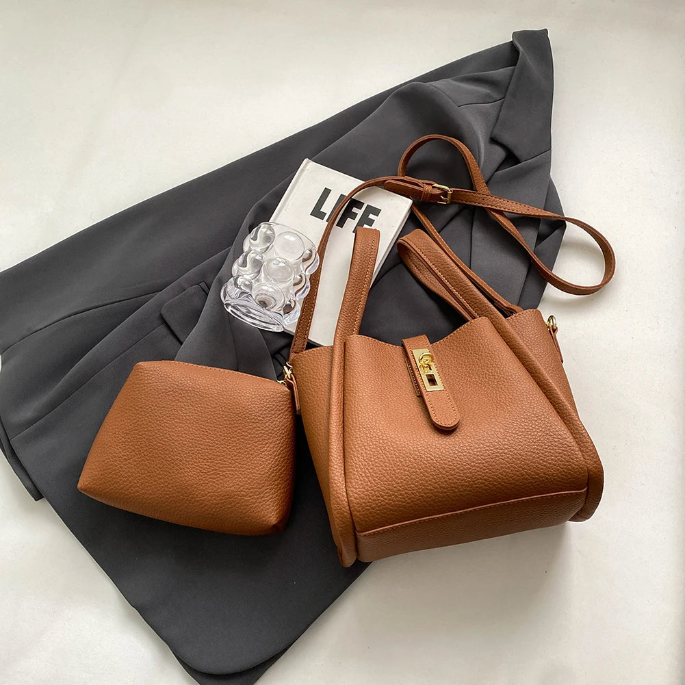 Stylish Bucket Bag for Women with Magnetic Closure Crafted from Durable PU Leather Ideal for Work and Travel Use