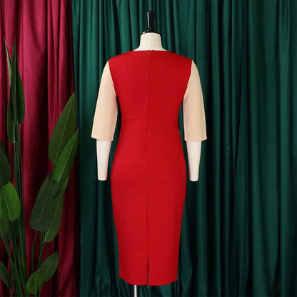 Elegant Church Dresses for Women 2023 New Arrivals Fashion Two Color Patchwork Fitted Ladies Knee Length Formal African Dress
