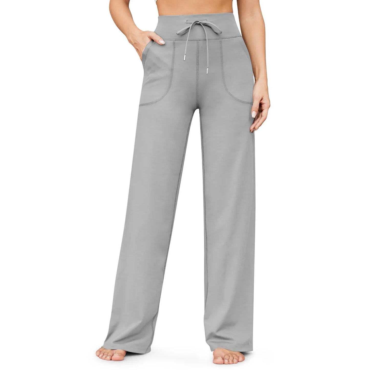 Wide Leg Yoga Pants For Women Solid Color High Waist Sweatpants With Pockets Stretch Comfy Workout Sports Trousers