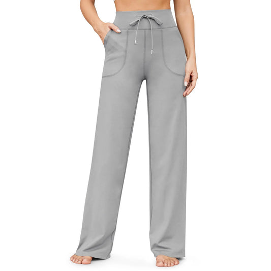 Wide Leg Yoga Pants For Women Solid Color High Waist Sweatpants With Pockets Stretch Comfy Workout Sports Trousers