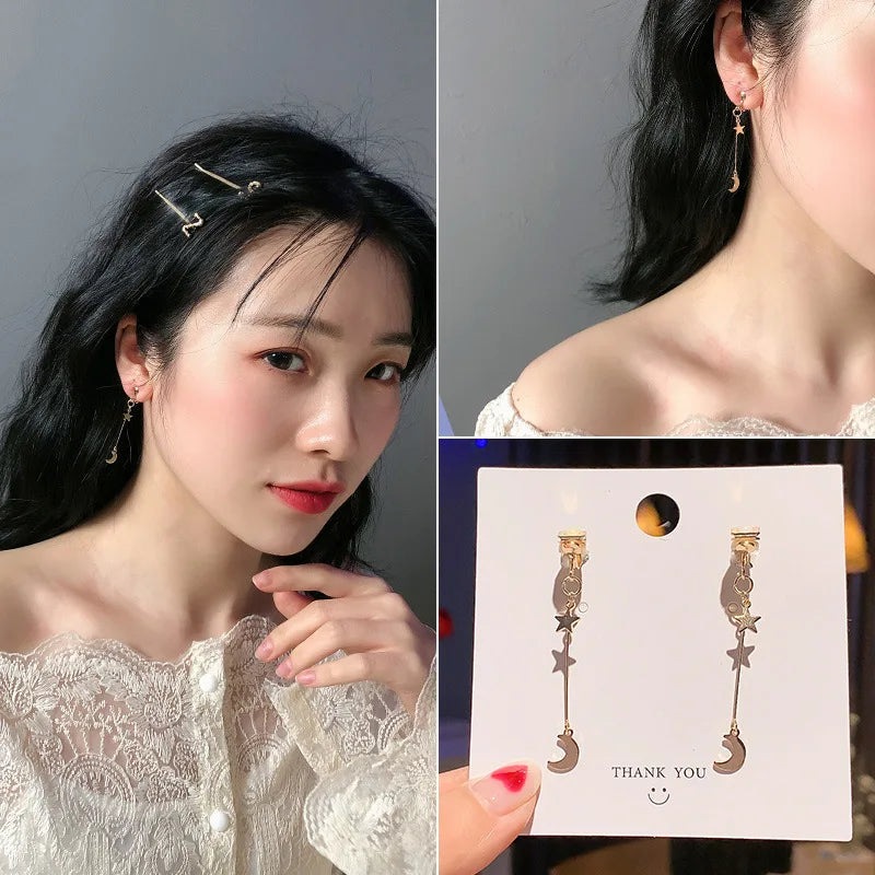 Korean Style Clip on Earrings No Pierced Earrings Women's Party Birthday Fashion Flower Heart Cute Cuff Earrings Ear Clip Gift
