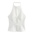 Bow Backless Vest Women Summer Sleeveless Halter Hollow Top Elegant Slim Skirt New Y2k Female Tanks Short Top Office