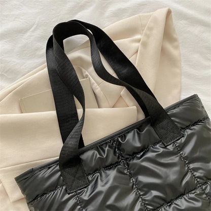 Fashion Tote Handbags for Women Black Large Capacity Soft Rhombus Bags Vinatge Quilted Shoulder Bag Purse for Travel Shopping