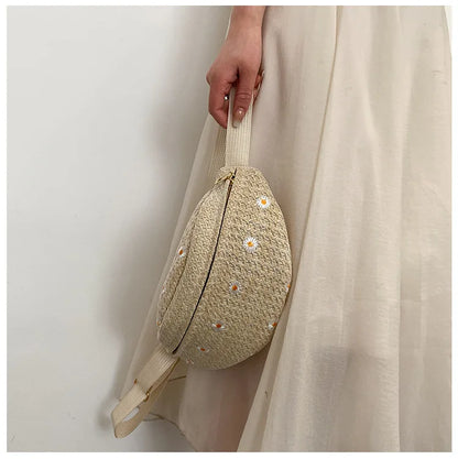 Women's Waist Bag Straw Woven Ladies Shoulder Crossbody Bags for Women 2023 Summer Fanny Pack Fashion Phone Female Chest Bag