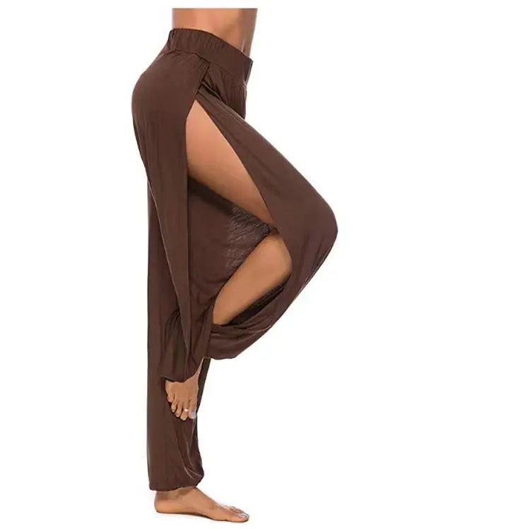 Women Fashion Yoga Pants High Waisted Slit Wide Leg Haren Pants Gym Leggings Casual Solid Hollow Workout Trousers Gym Home Wear