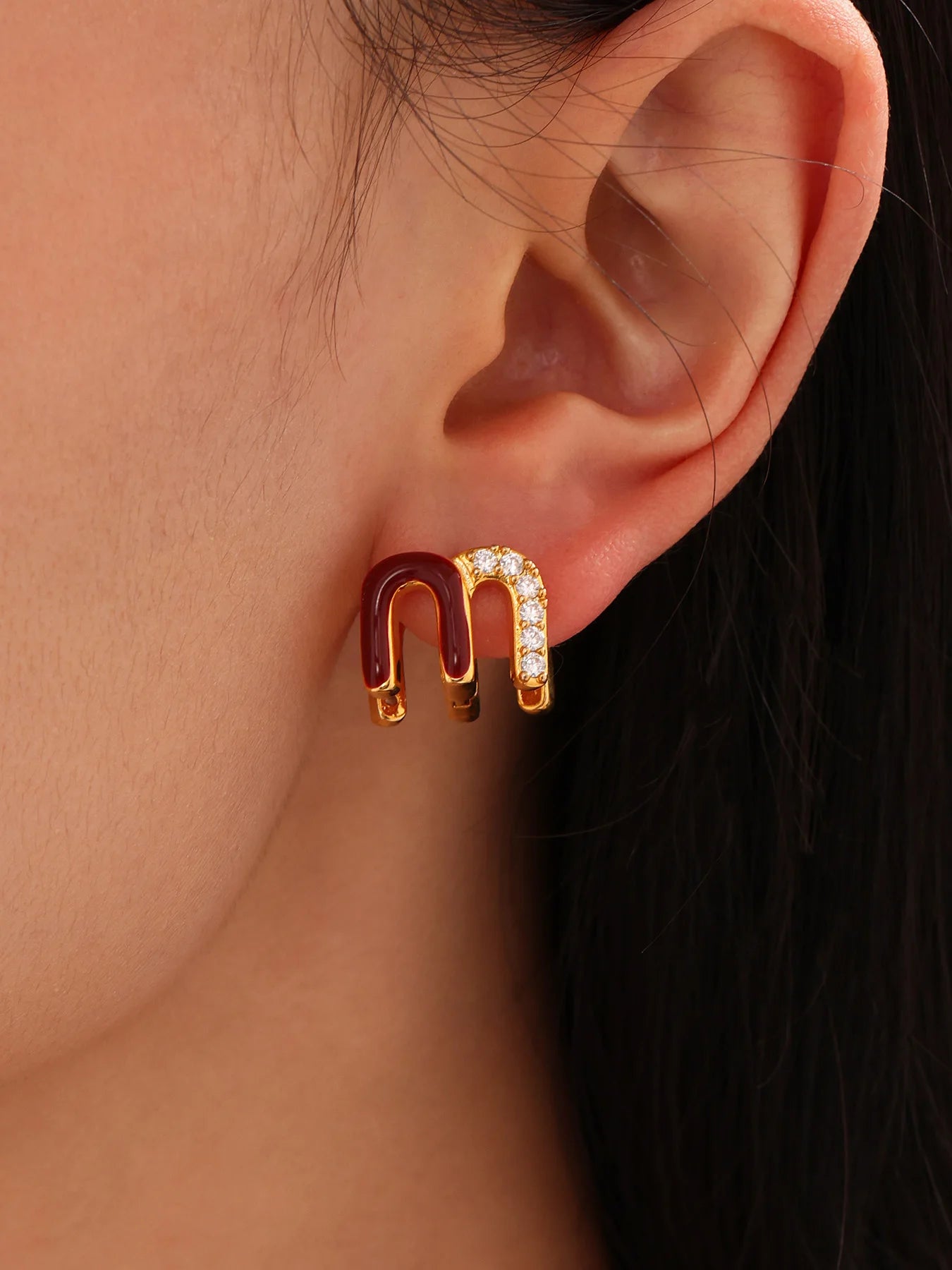 Modern Red Enamel Earrings For Women Copper Gold Plated Female Ear Studs Girls Charming Daily Jewelry