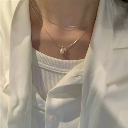 Wear Double Layer Pearl Necklace Light Luxury Niche High-end Design Sense ins Simple Collarbone Chain Female Jewelry