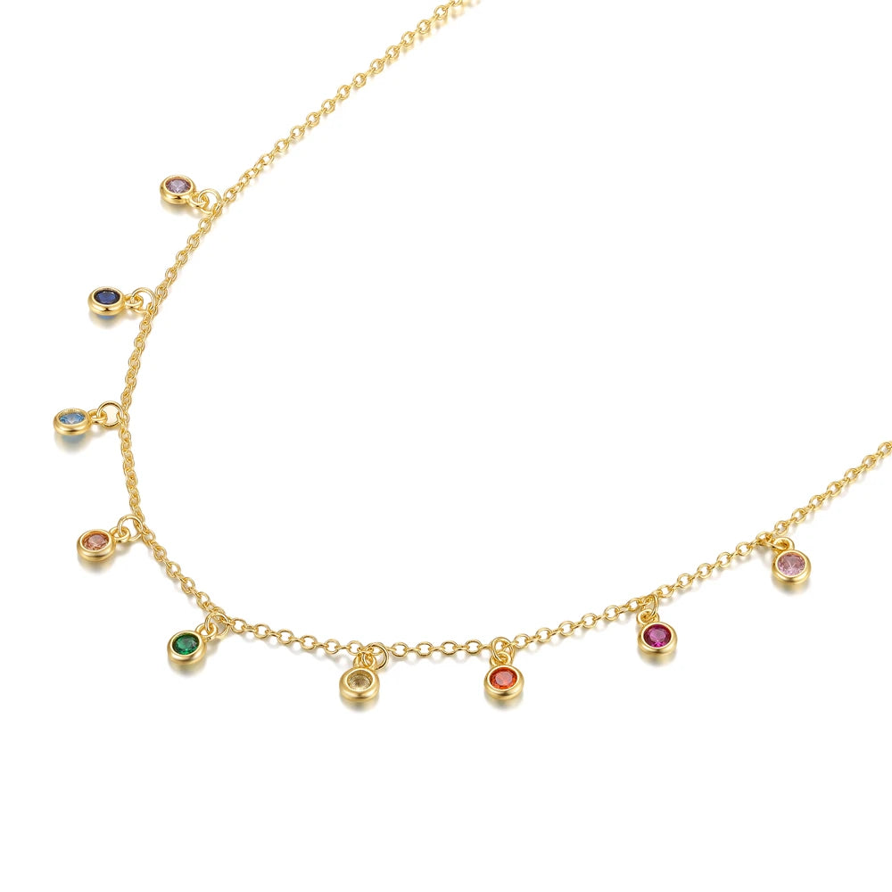 LENNIK 925 Sterling Silver French Elegant Round Fine Versatile Color Zirconium Women's Necklace Fashion Exquisite Chains Jewelry