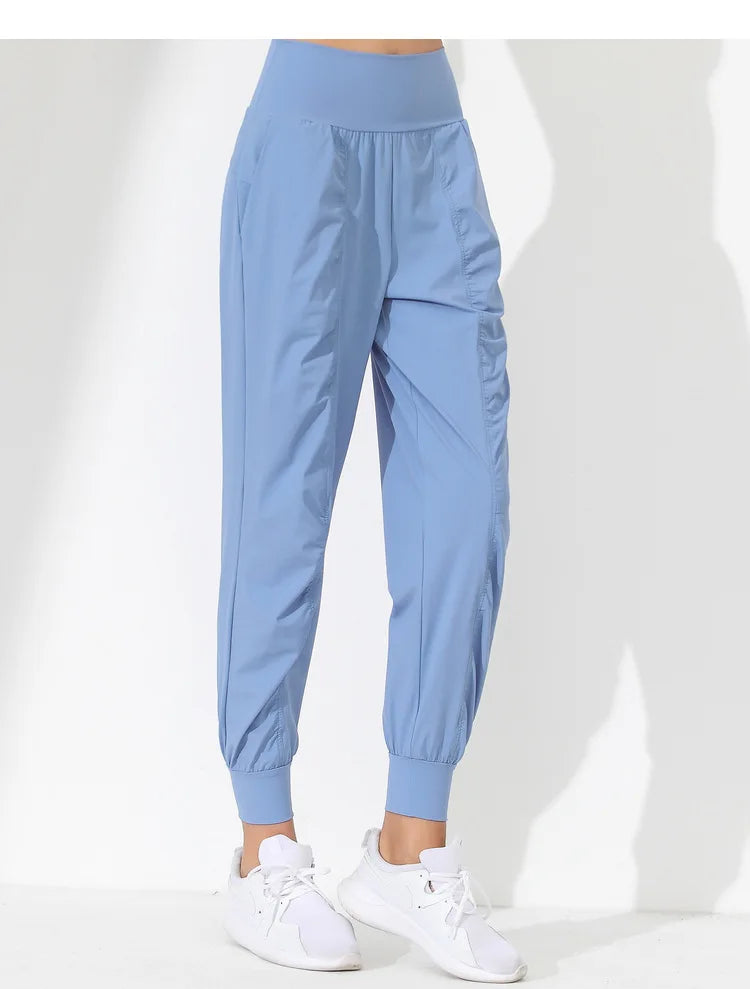 Woman Yoga Pants Hem Bound Running Fitness Loose Slim Quick-Dry Yoga Pants Pleated  Capris Pockets Jogging Pants Sports pants