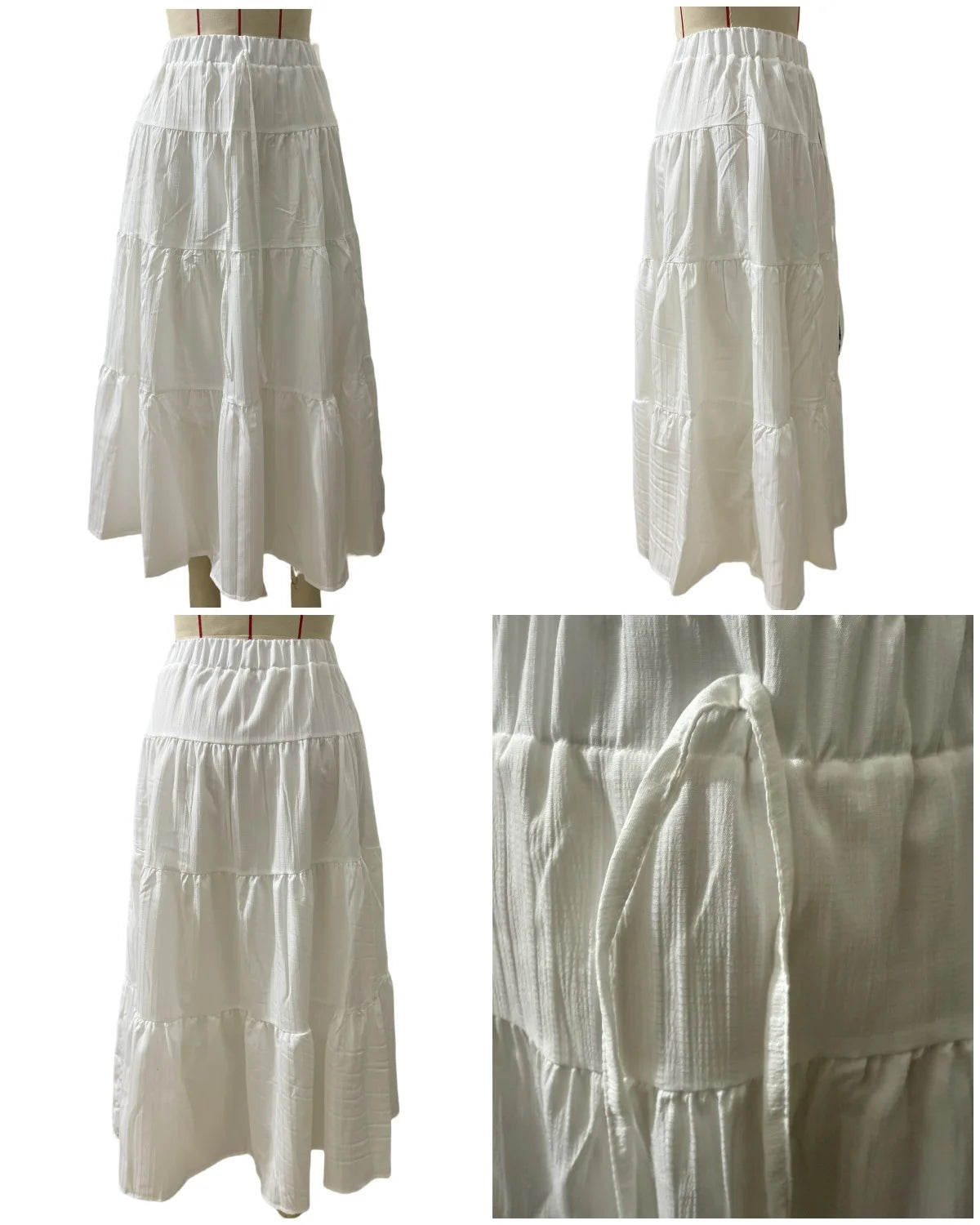 Joskaa Elegant White Skirt Women Hipster Lace-Up Elastic Waist Big Swing Skirts 2025 Summer Female Bottoms Holiday Beachwear