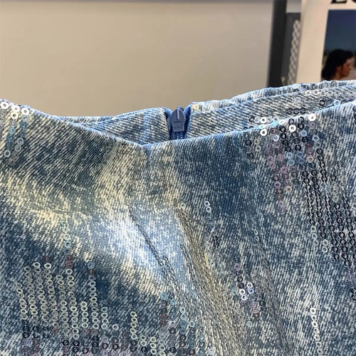 Blue Sequin Denim Skirt Jupe Femme Short Skirts for Women Korean Fashion Faldas Mujer Moda Spring Summer Y2k 2025 Casual High