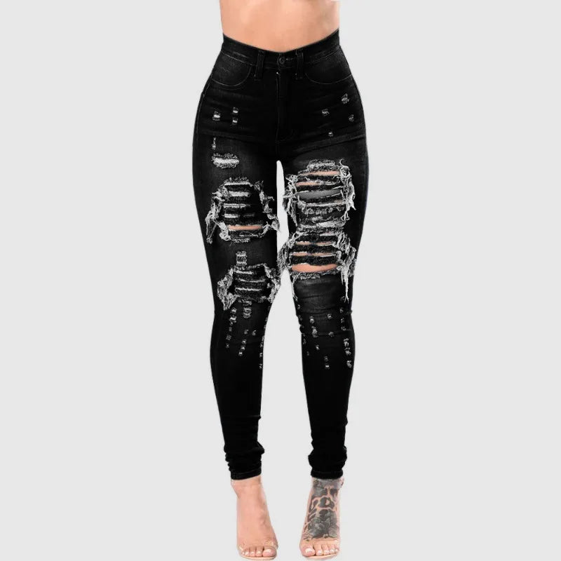 2025 Women  High Waist Ripped Jeans for Women Skinny Black Pockets Jeans Woman Elastic Slim Jean Female Femme Pants