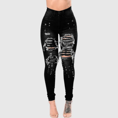 2025 Women  High Waist Ripped Jeans for Women Skinny Black Pockets Jeans Woman Elastic Slim Jean Female Femme Pants