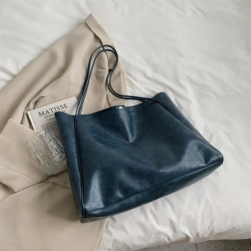 Women Tote Bag Fashion Underarm Pouch Large Capacity Soft Pu Leather Shoulder Bag Retro Crossbody Bag Casual Portable BucketBags