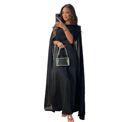 Women Dress Long Dresses Solid Round Neck Full Sleeve Casual Regular Loose Fit Elegant Splice High Waist Vestidos Simple