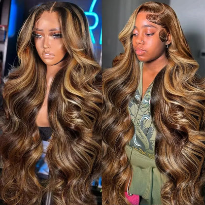 Glueless Highlight Wigs Human Hair 7X5 P4/27 Ombre Body Wave Lace Front Wigs Human Hair Pre Plucked Pre Cut For Black Women