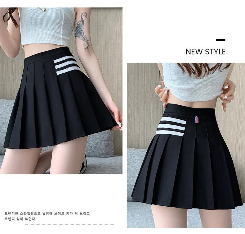 Women's Skirt With Shorts Summer Black Pleated Skirt For Girls Brown A Line High Waist Y2k Mini saias Spring Korea Style Clothes