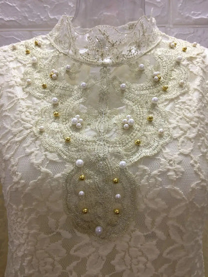 Women T Shirts Vintage Spring Winter Tees Autumn Lace Beads Hole Sexy Tops Warm Blouse Top Casual Full Long Sleeve Shirt