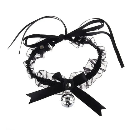 Lace Aesthetic Necklace Bow Knot Bell Choker Necklace Women's Cute Collar Gothic Simple Sexy Lovely Pendant Fashion Jewelry