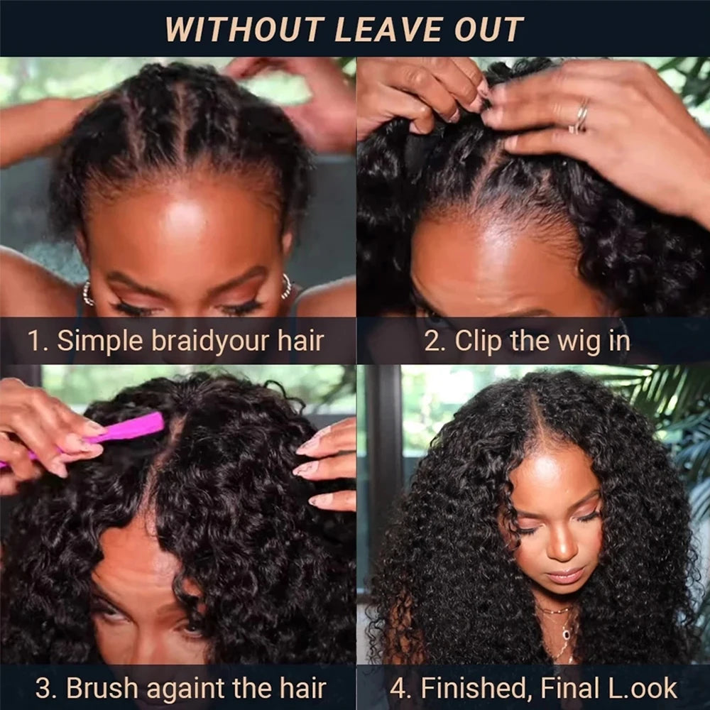 V Part Human Hair Wig Kinky Curly Wigs Glueless No Leave Out No Gule Curly U Part Human Hair Wig For Women Human Hair