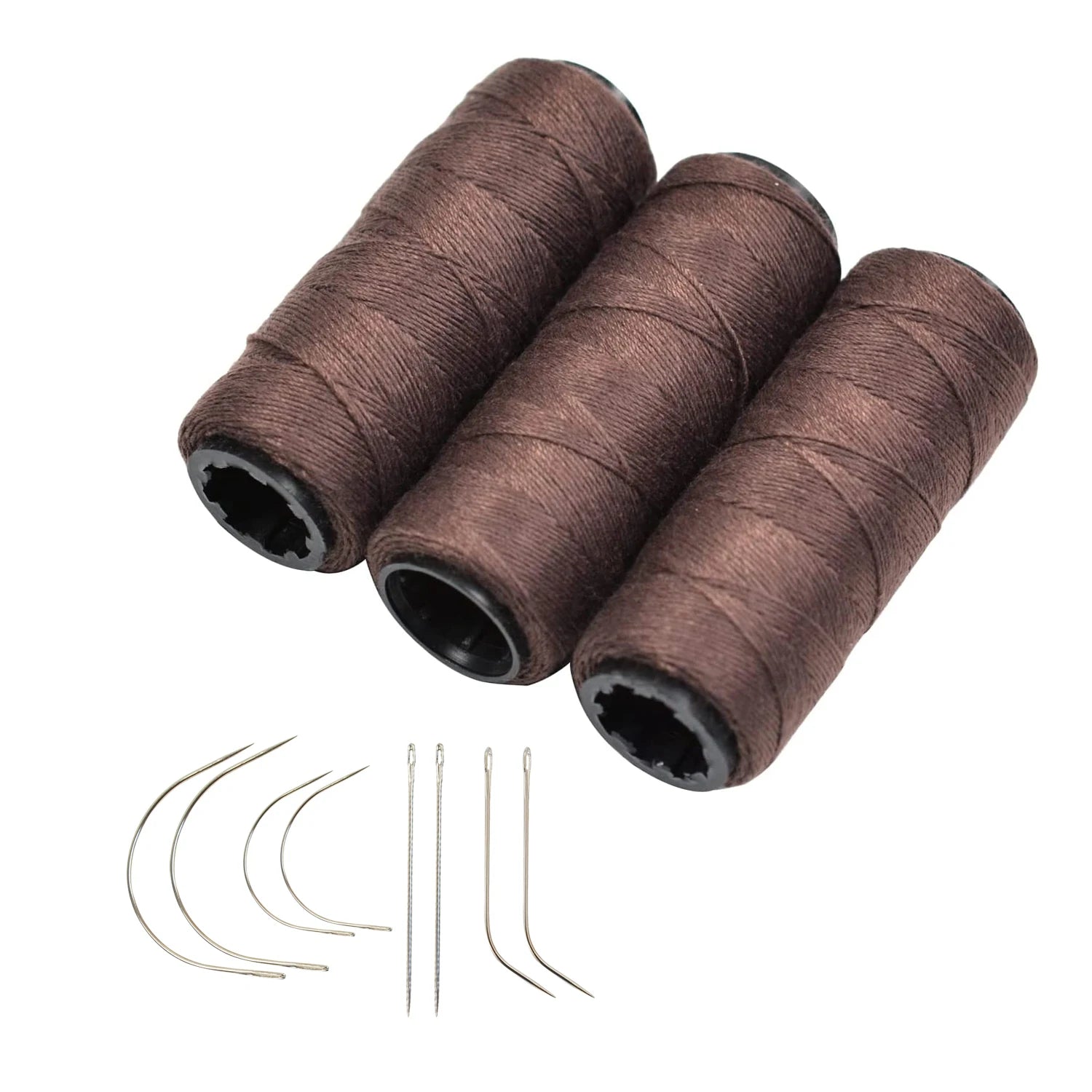 3 Rolls Hair Weaving Threads with 8 Pieces Sewing Needle Weaving Threads for Making Wigs Hand Sewing Hair Weft DIY