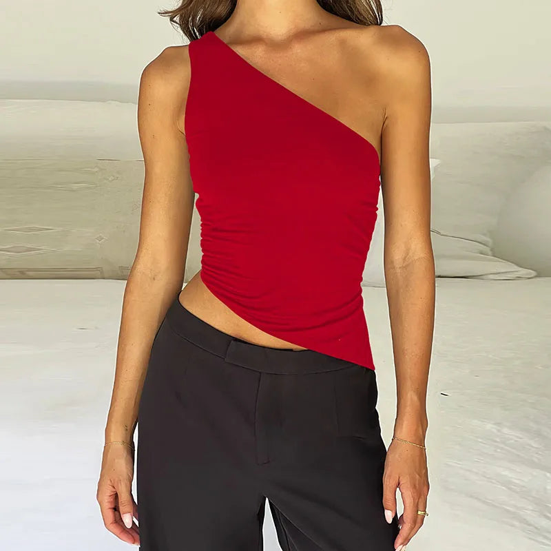 Women's Sexy Off Shoulder Crop Tops Women Summer Sleeveless Backless Lace-Up T-Shirts Woman 2025 New Hot Sale Irregular Slim Tee
