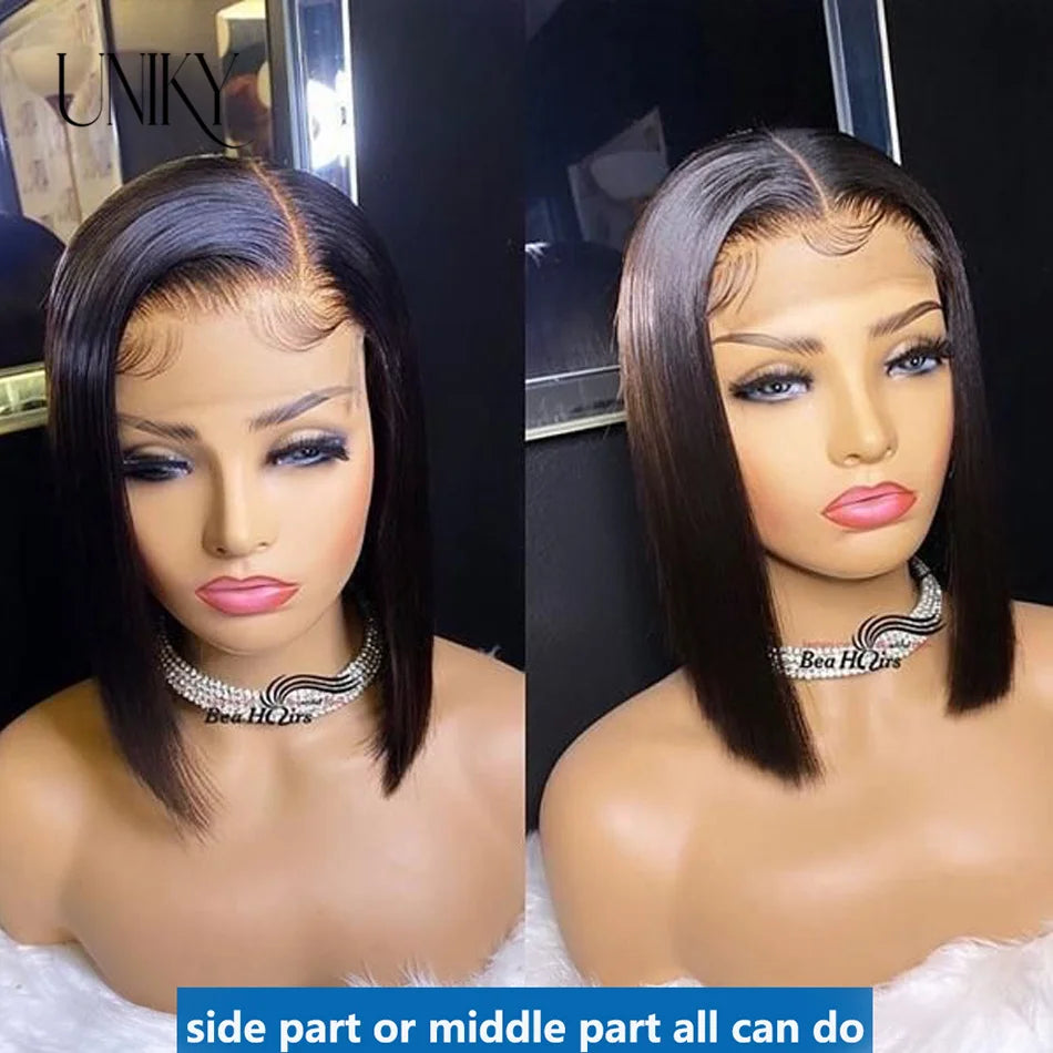 Glueless Wigs Ready To Wear 6x4 Lace Wig Straight Short Bob Wigs Human Hair Glueless Preplucked Human Wigs Ready To Go 180%