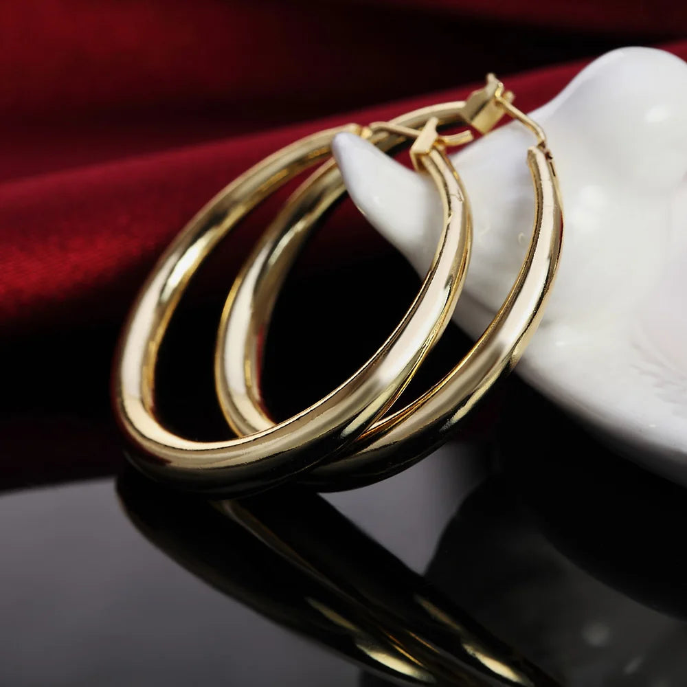 925 Sterling Silver 3.5cm Round earrings high quality 18K gold plated  Fashion Jewelry Wedding Christmas Gift