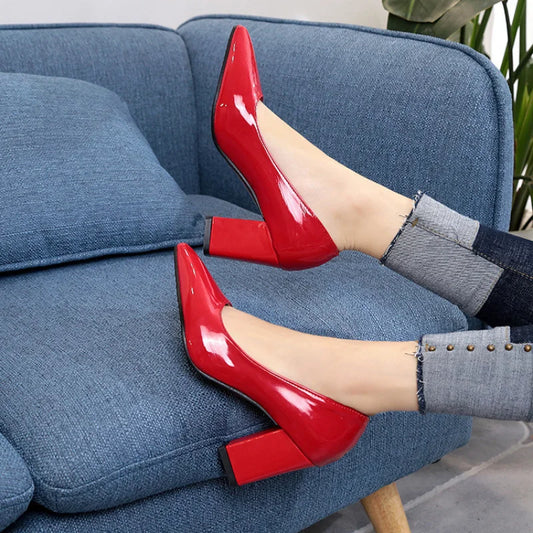 New Women's Work Shoes Pointed Toe Single Shoes with Chunky Heels Suitable for Office Cross Mirrored Big Size 33-43 Heels Women