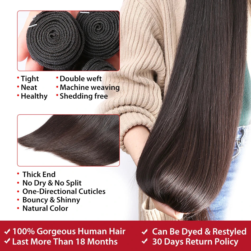 Brazilian Hair Weave Human Hair Bundles Bone Straight Raw Virgin Human Hair Extensions 3 Bundles Remy Hair Weft For Black Women