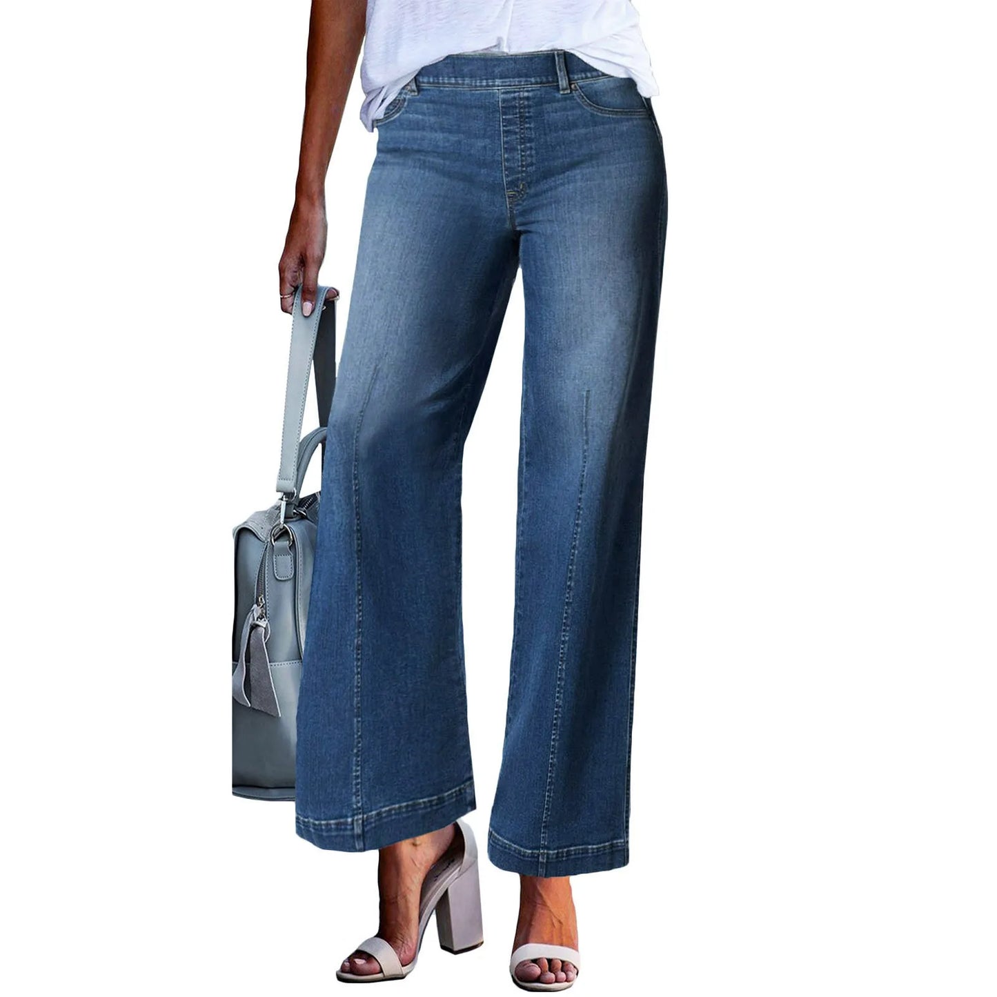 Retro Jeans For Women 2024 Summer New Washed Jean Pants Female Wide Leg Pants Casual Lady Denim Blue White Trousers