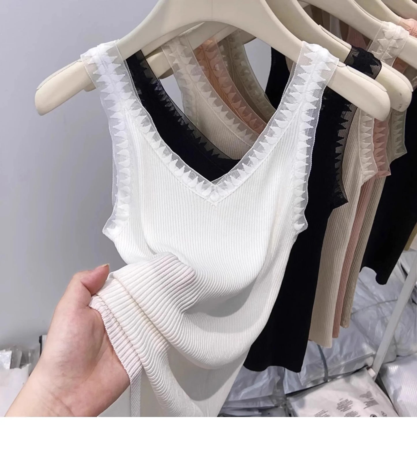 2025 Women Summer Fashion Thin Knitted Undershirt Sleeveless Corset Top Half High Neck Comfortable Breathable Lace Tank Top New