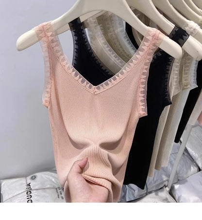 2025 Women Summer Fashion Thin Knitted Undershirt Sleeveless Corset Top Half High Neck Comfortable Breathable Lace Tank Top New