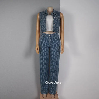 New African girly jeans ripped jeans womens three-piece denim jacket women slit wide leg slit trousers jeans uomo