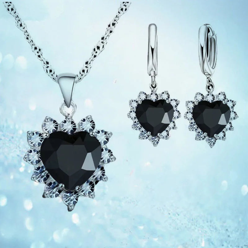 Exquisite Heart-shaped Necklace Earrings Jewelry Set for Women Charm Ladies Jewelry Fashion Bridal Accessory Set Romantic Gifts