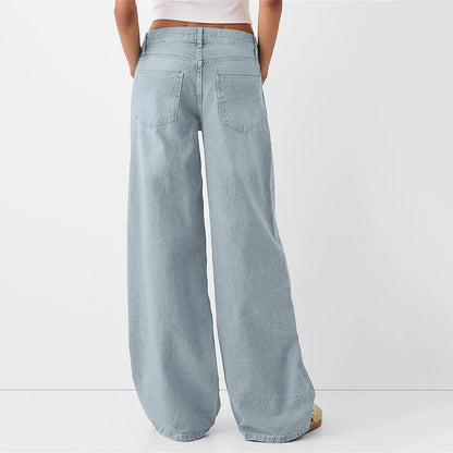 Women Fashion Denim Jeans Retro Ladies Loose Straight Pants Mid Waist Button Pocket Trousers Casual De Mujer Pantalon Femme